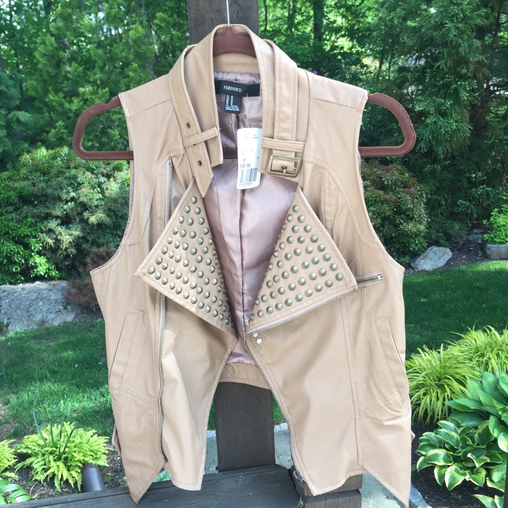 Forever 21 Tan Studded Faux-Leather Vest